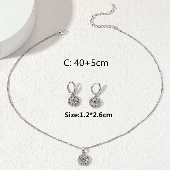 3pcs/set Elegant Flower Shaped Cubic Zirconia Jewelry Set With Jewelry Gift Box - Picture 3 of 11
